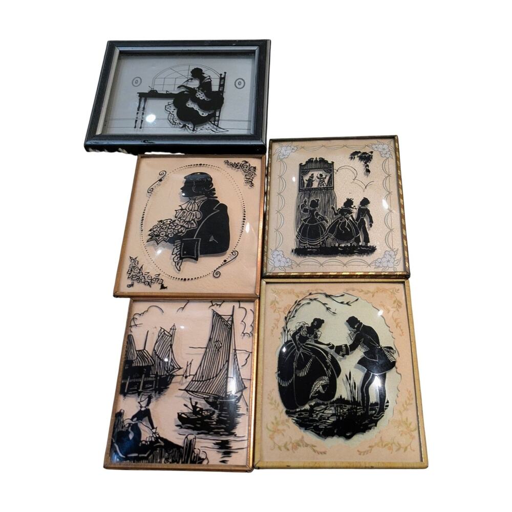 Reverse Painted Convex Bubble Glass Silhouette Art Silhouettes Framed Vintage